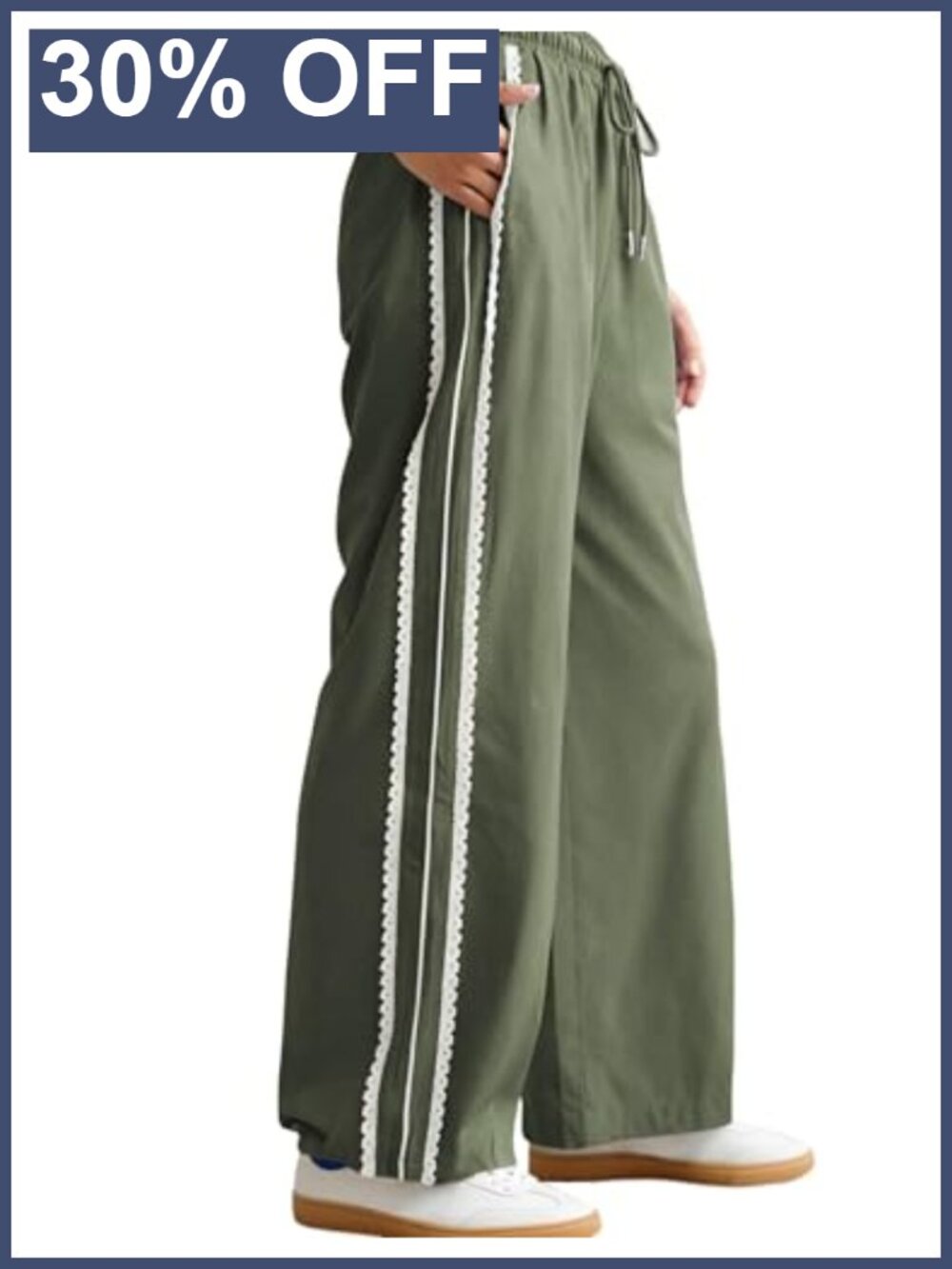 Wide Leg Track Palazzo Sweatpants Side Stripe Crochet Drawstring